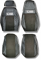 Чехлы на сиденья Scania R,P,G 2004-2014 (Экокожа+ткань / 2 ремня / 2 высоких / черный-черный)  4 000 ₽